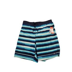 Speedo Mens 2XL Board Shorts Blue Striped Swim Trunks Peacoat 800473201529 NEW